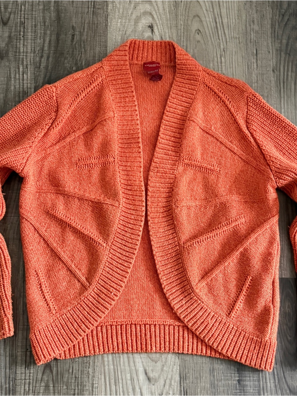 Olsen Europe Merino Wool Blend Knit Open Front Cardigan Burnt Orange Rust